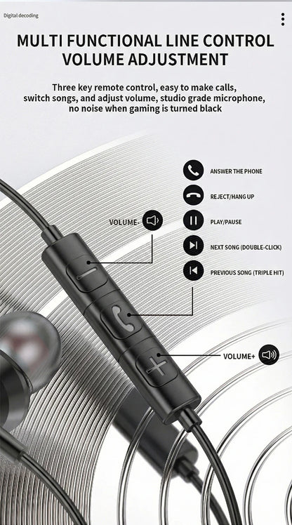 USB Type C Wired Earphones HiFi Stereo Surround 3.5mm in Ear Wired Headphones For Samsung Galaxy S26 S25 S24 Ultra Wired Earbuds