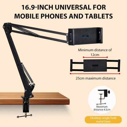 360 °   Adjustable Tablet Phone Stand Rotatable Long Arm Metal Holder for 4-11 Inch iPad iPhone Xiaomi Huawei Samsung