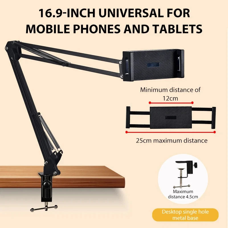 360 °   Adjustable Tablet Phone Stand Rotatable Long Arm Metal Holder for 4-11 Inch iPad iPhone Xiaomi Huawei Samsung