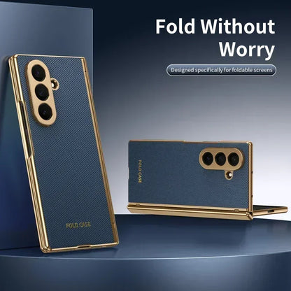 Magnetic Hinge Protection Free Folding Case For Samsung Galaxy Z Flip Fold 8 Ultra 7 6 5 4 3 Electroplated Plain Leather Cover