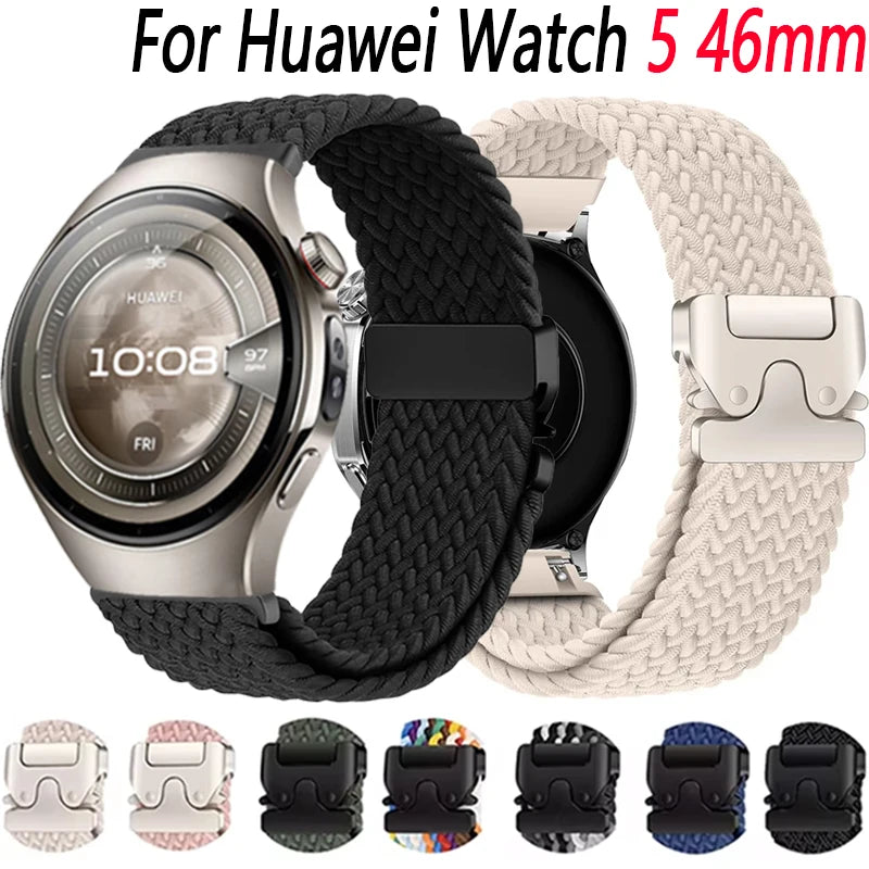 Nylon Braided Loop Strap For Huawei Watch 5 46mm GT5-4-3 Parachute Buckle Flexible Wristband For Samsung Watch 7/6/5/4 Bracelet