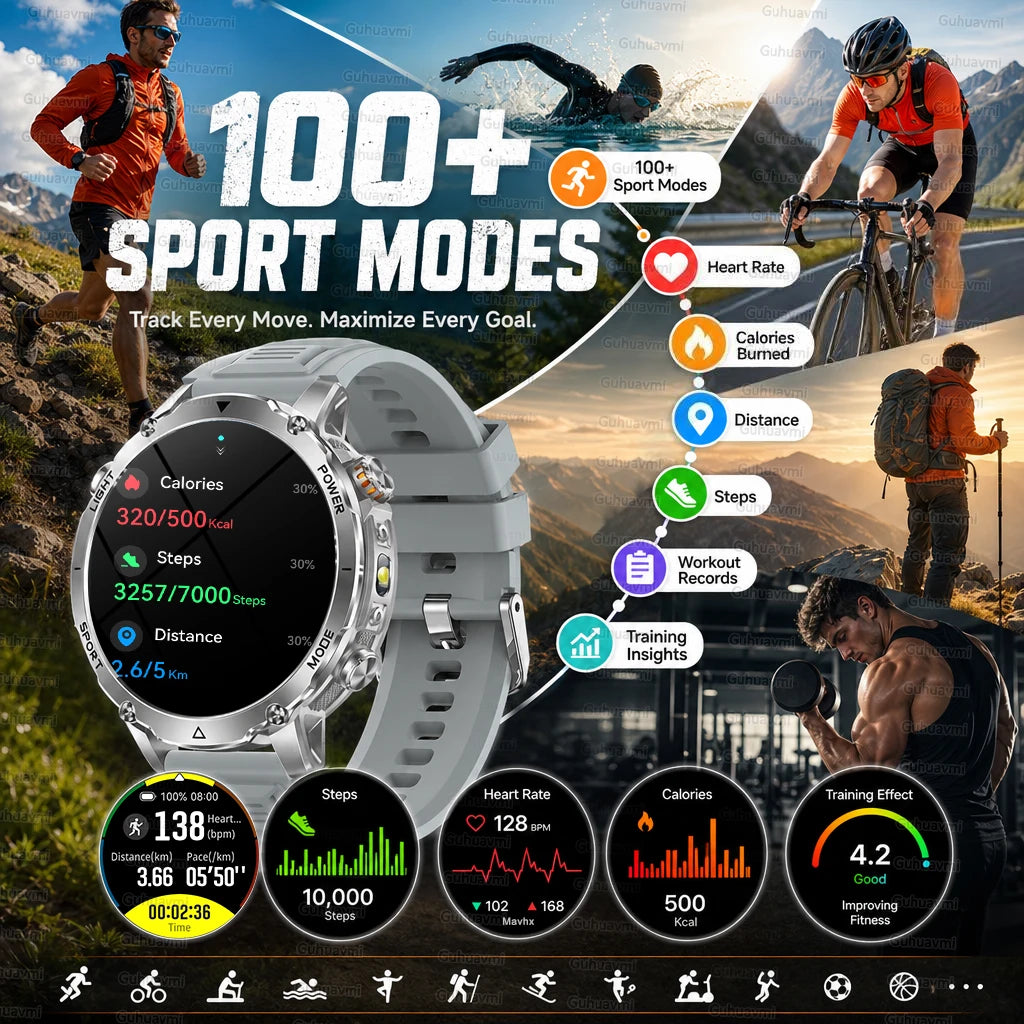 New 1400mAh Big Battery Smart Watch Men Outdoor GPS Flashlight IP68 Waterproof Bluetooth Call AMOLED Military Sports Smartwatch