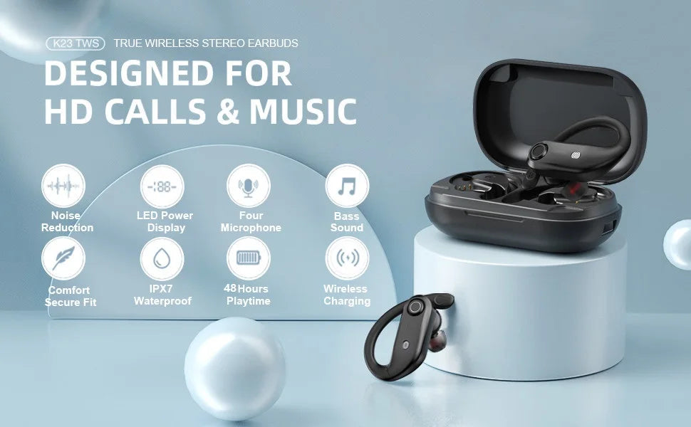 Wireless Headphones TWS Bluetooth 5.0 Earphones Sport Stereo Earbuds Headset For Phone with 4-Mics Clear Call Power Bank 1200mAh