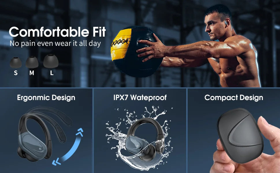 TWS Bluetooth 6.0 Earhook Earphone Sports Headsets Led Headphone Wireless Earbuds Noise Reduction Microphone 60H HiFi Music Time