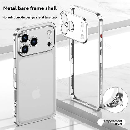 Luxury Metal Alloy Lens Protector Frame Phone Case For iPhone 18 17 16 15 14 13 Pro Max Plus Heat Dissipation Shockproof Cover