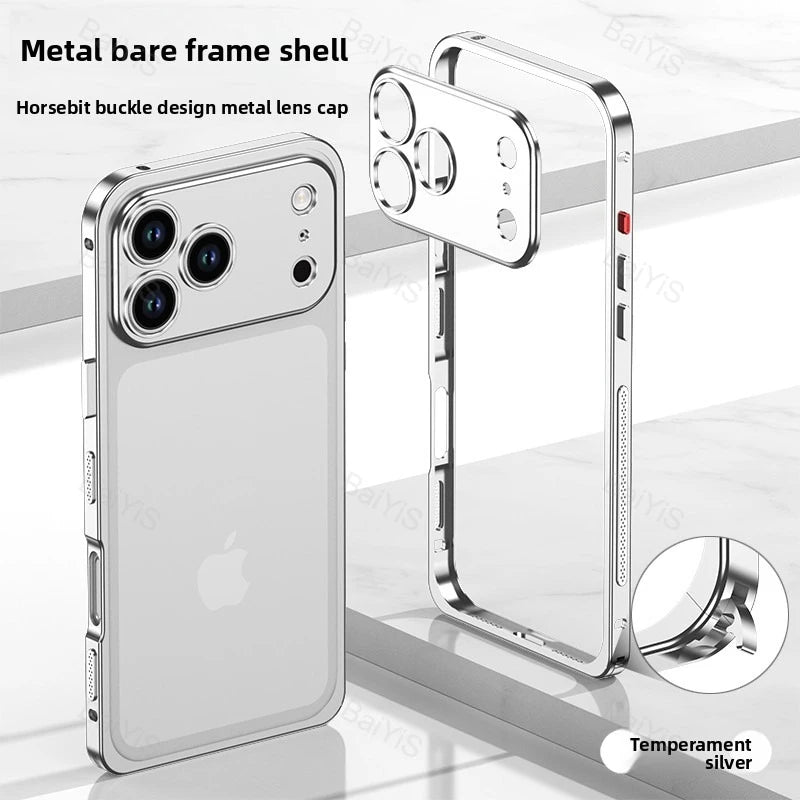 Luxury Metal Alloy Lens Protector Frame Phone Case For iPhone 18 17 16 15 14 13 Pro Max Plus Heat Dissipation Shockproof Cover
