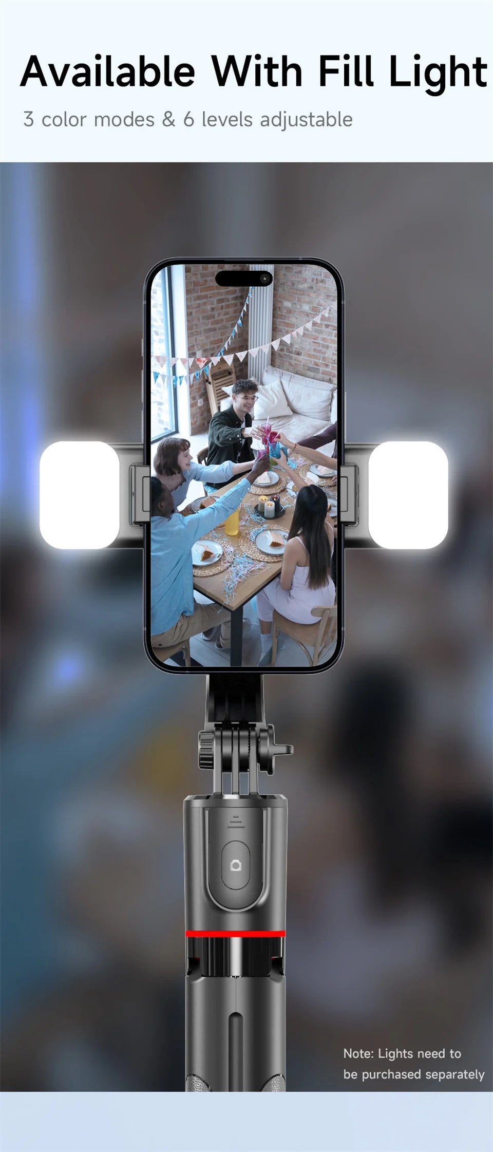 FANGTUOSI Selfie Stick Tripod with Bluetooth Remote, 6-Section Extendable Pole, 360° Rotation, Fill Light Option, for Phone Vlog