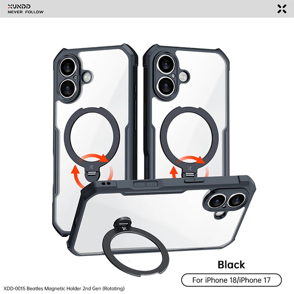 XUNDD Case For iPhone 18 Pro Max 18 Pro MagSafe Magnetic Stand Shockproof Clear Airbag PC TPU Cover Camera Lens Protection Shell