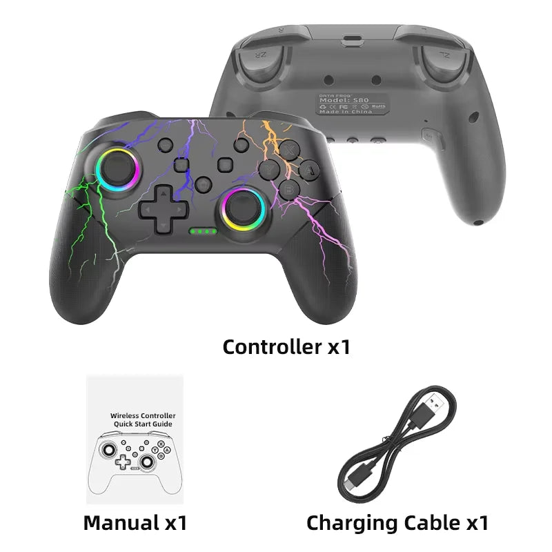 DATA FROG Wireless Controller For Switch OLED Console Pro Gamepad with Rechargeable Battery Programmable Turbo RGB Light