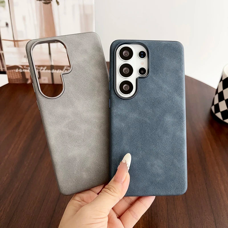 Vintage Suede Leather Phone Case For Samsung Galaxy S26 S25 S24 S23 S22 Ultra Shockproof Matte Retro Texture Protective Cover