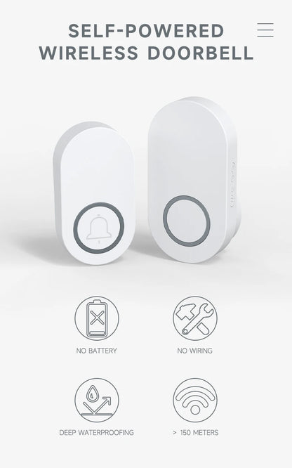 Newest Household High Volume Self Powered Wireless Doorbell US/EU/UK Plug Battery Free 60 Songs Waterproof Kinetic Door Bell