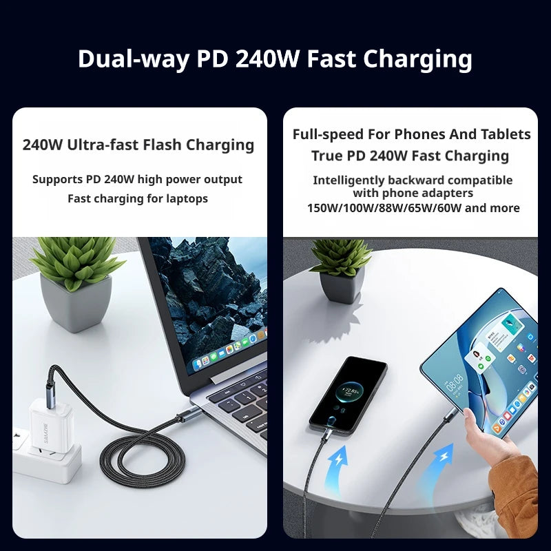 SAMZHE USB4 USB C to USB C Cable 40Gbps 8K 240W PD3.1 Fast Charging Type C Data Video Cable for MacBook iPhone iPad Monitor Dock