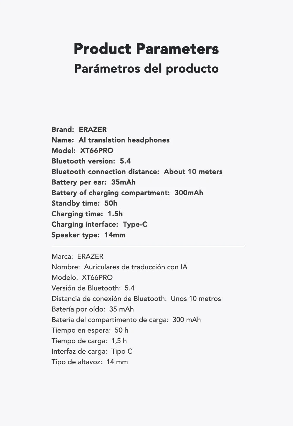 Erazer XT66 Intelligent Translator Earphone Wireless Headphones Bluetooth Earbuds Real-time Translate Equalizer APP Built-in Mic