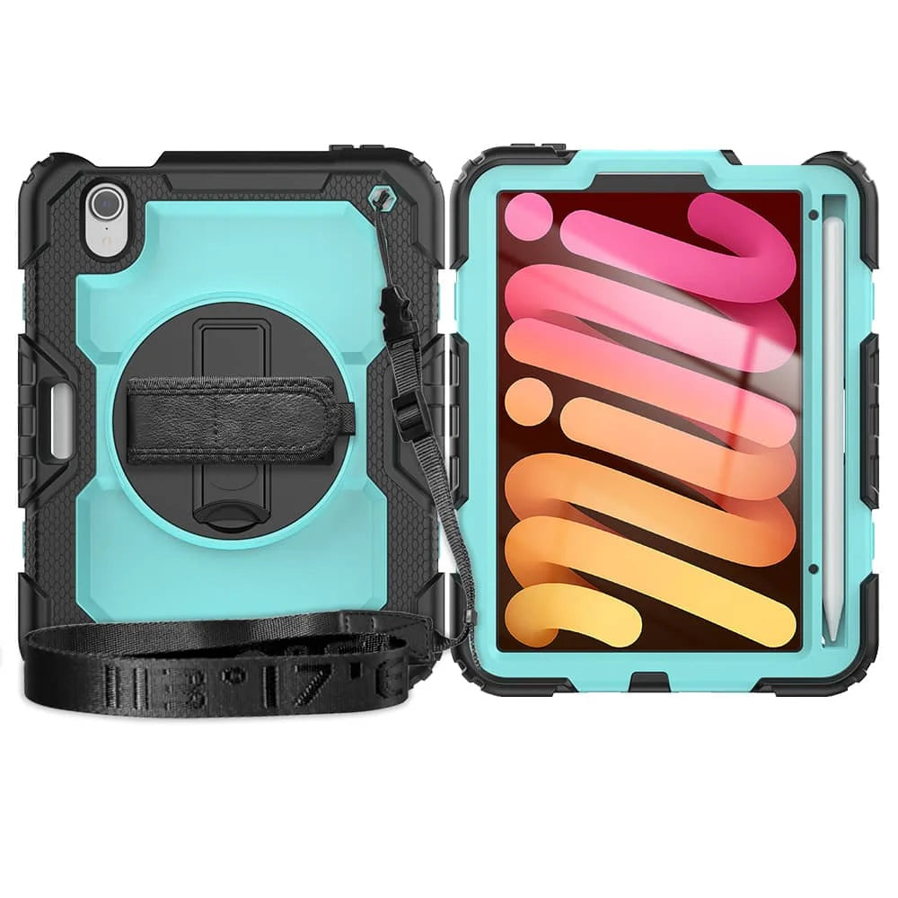 Case for iPad Mini 7 (A17 Pro)2024/ Mini 6 8.3'' with Screen Protector Pencil Holder [360 Rotating Hand Strap] &Stand Shockproof