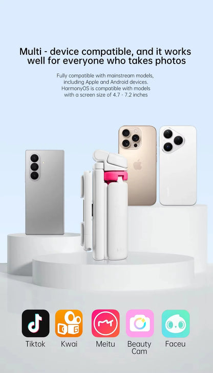 Wireless Foldable Selfie Stick & Phone Stand - 4-in-1 Mini Aluminum Alloy Gimbal Holder, Compact Design for Travel & Smartphones