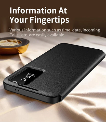 Premium Leather S-view LED Dispaly Window Leather Case For Samsung S26 Ultra S25 Edge S24 S23 S22 FE Plus A57/37 Card-slot Cover