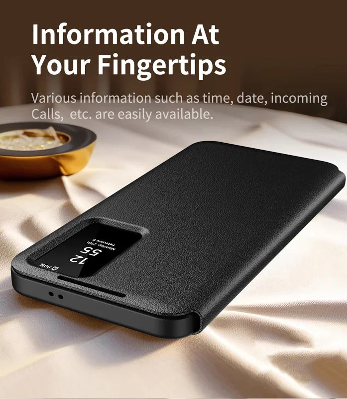 Premium Leather S-view LED Dispaly Window Leather Case For Samsung S26 Ultra S25 Edge S24 S23 S22 FE Plus A57/37 Card-slot Cover