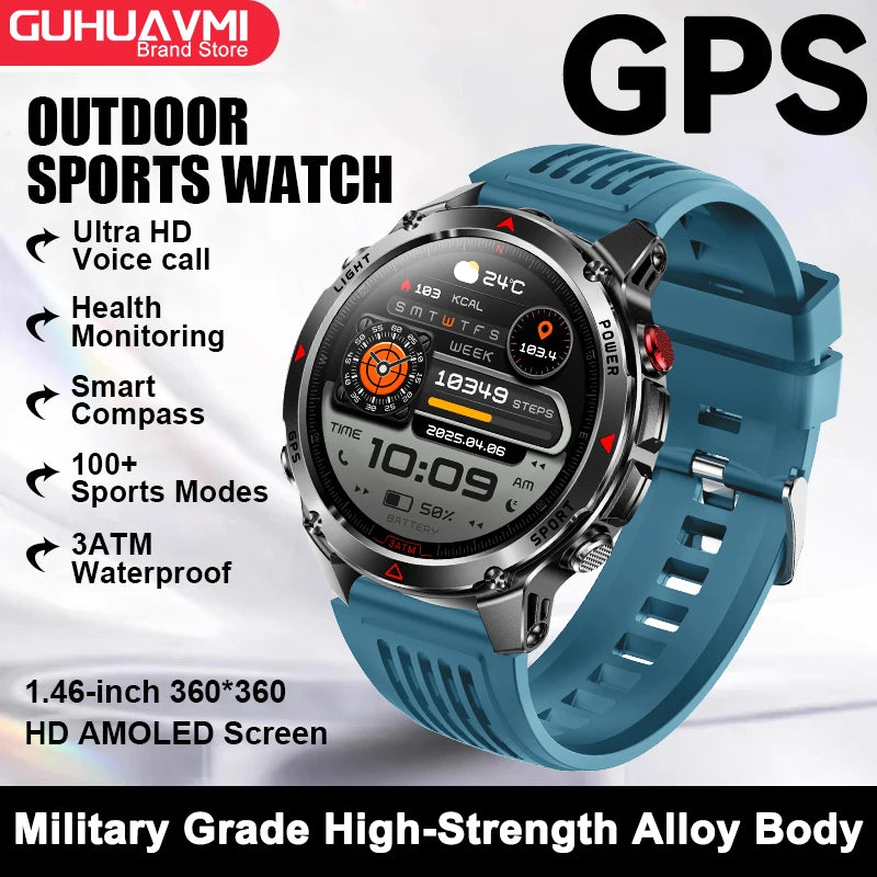 2026 New GPS Map Navigation Smart Watch Men Women Amoled Screen 3ATM Waterproof Sport SmartWatch Compass NFC BT Call Watches Men