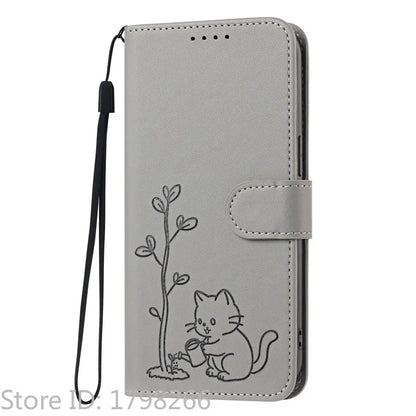 Cats & Trees Pattern Leather Phone Case For VIVO Y39 Y29 Y19S Y38 Y78+ Y17S Y27 Y36 Y16 Y56 5G Wallet Flip Cover Card Holder Bag