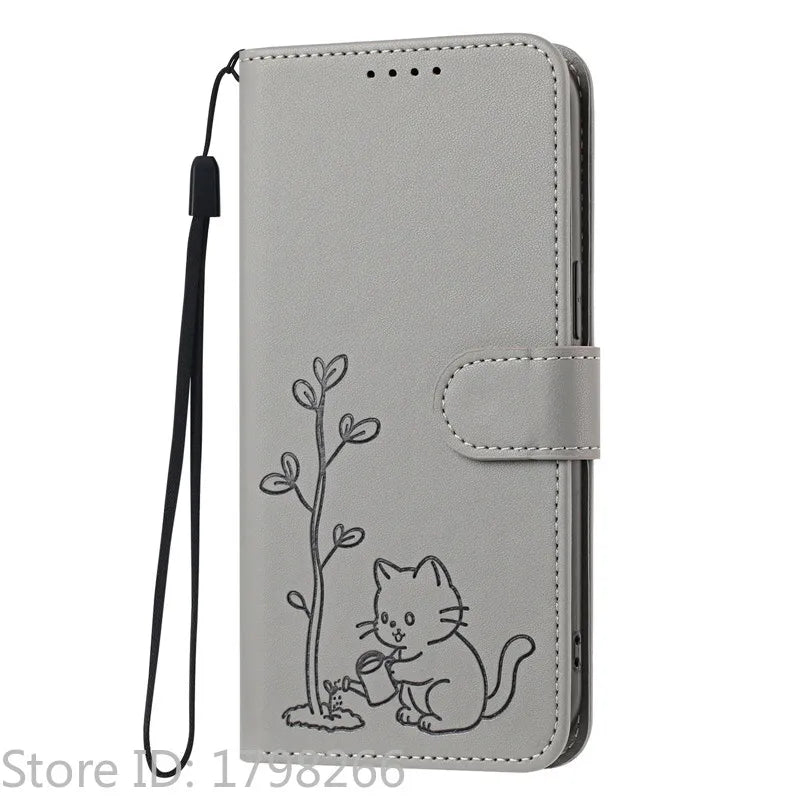 Cats & Trees Pattern Leather Phone Case For VIVO Y39 Y29 Y19S Y38 Y78+ Y17S Y27 Y36 Y16 Y56 5G Wallet Flip Cover Card Holder Bag