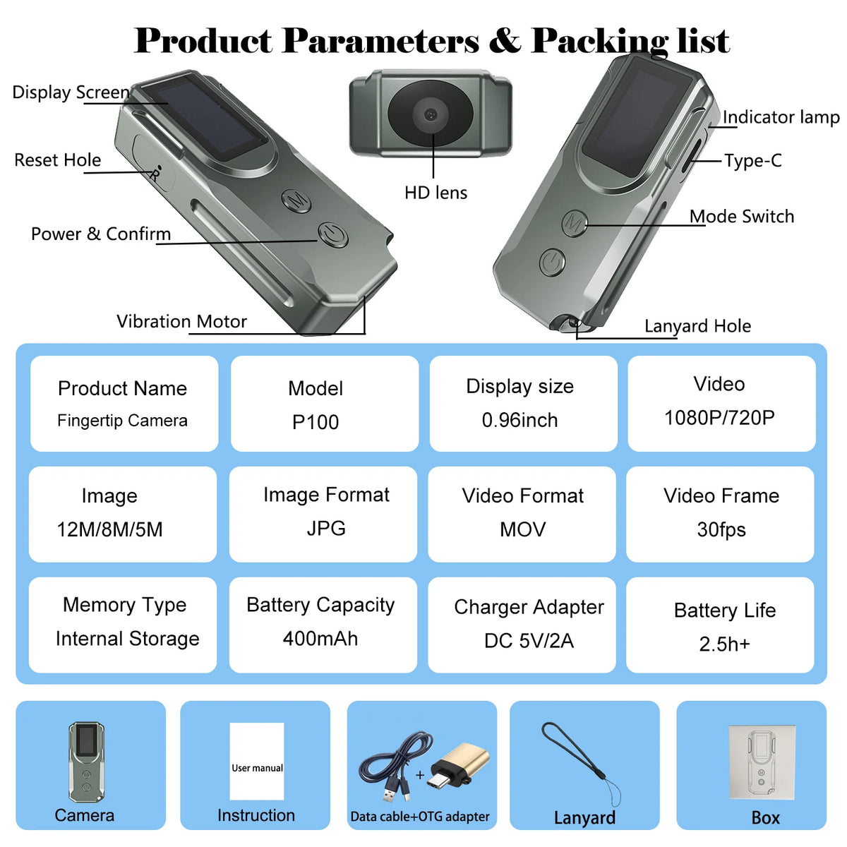 Finger-Tip Cameras, Compact Portable Action Cameras, With Display, Full HD Mini Pocket Vlogging Camera