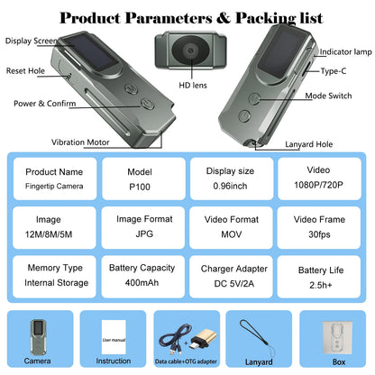 Finger-Tip Cameras, Compact Portable Action Cameras, With Display, Full HD Mini Pocket Vlogging Camera