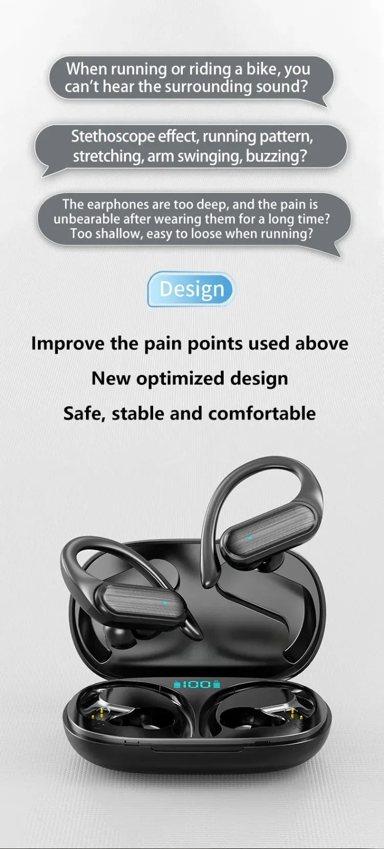 Original Lenovo A520 Open-Ear True Wireless Earbuds Ear-clip Design Hook Earphone Open Audio TWS Sport Headset LED Power Display