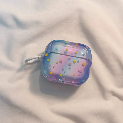 Dopamine Gradient Colorful Little Star Wavy Edge With Pendant Shock Proof Earphone Cover Case for AirPods 1 or 2 3 4 5 Pro 2 3