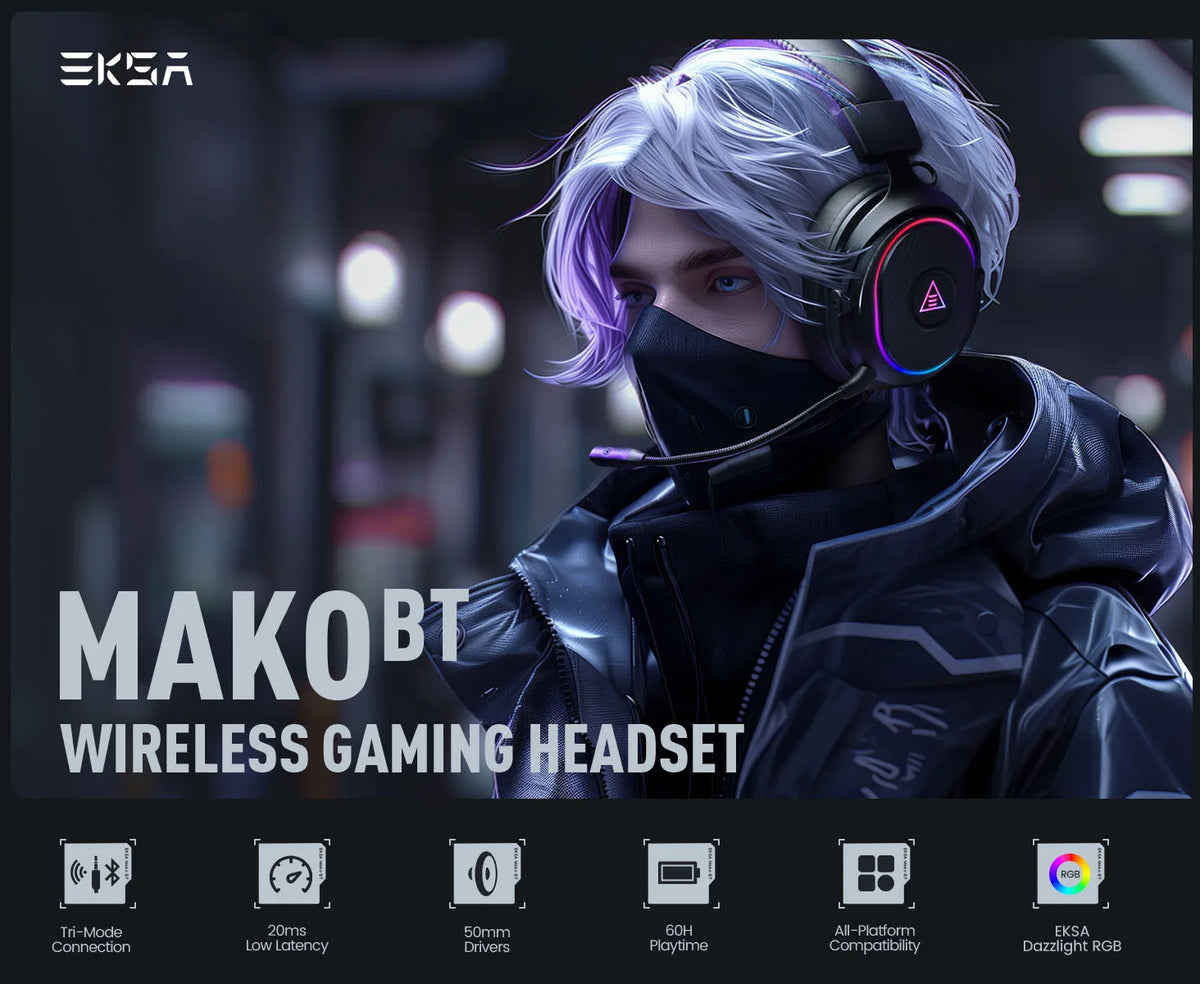 Oneodio EKSA MaKo BT Bluetooth Gaming Headset Over Ear 2.4GHz Wireless Headphones Gamer 20ms Low Latency With Mic for PC/PS4/PS5