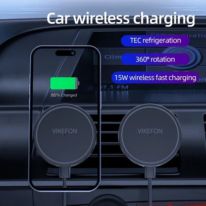 VIKEFON Magnetic Car Wireless Charger + Ring For iPhone 12 13 14 15 Pro Max Air Vent Car Phone Holder Stand Fast Car Charging