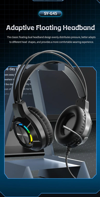 Over-Ear Gaming Headphone 7.1 Surround Sound ENC Noise Cancelling Mic RGB LED Wired Headset for PC PS4 PS5 Xbox Laptop Desktop