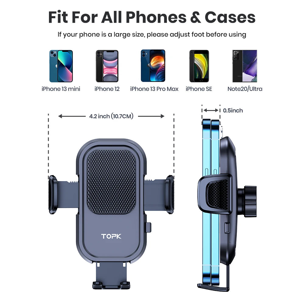 TOPK Adjustable Dashboard Car Phone Holder 360° Rotation Horizontal Vertical Mount Stand for iPhone 15 14 Samsung Auto Bracket