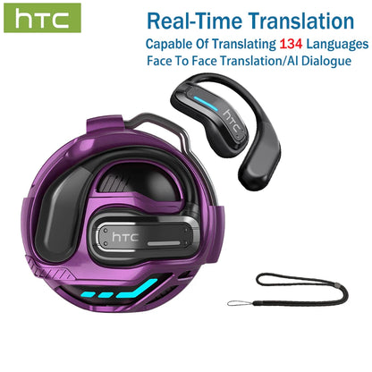 AI Translator Earphone HTC NE02 Open Ear Wireless Bluetooth Headphones Hifi Sound Quality Low Lacenty Sport Earbuds With Mic