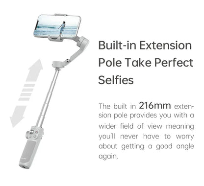 FeiyuTech VB4 3-Axis Gimbal Stabilizer for iPhone & Android, Built-in Selfie Stick, Foldable Design for Vlogging, Face Tracking