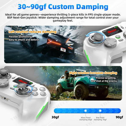G8 Wireless Game Controller for PC Switch Android iOS Mobile Phone 4 Hall Operation-with TMR Hall Joystick, 30-90gf Adjustable Damping, Smart Screen, Turbo Macro RGB Light, 6-Axis Vibration Gamepad