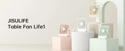 JISULIFE Portable Small Desk Fan Ultra Quiet Table Fan USB Rechargeable  Cooling Fan With 4 Speed Powerful Wind Offices Fan