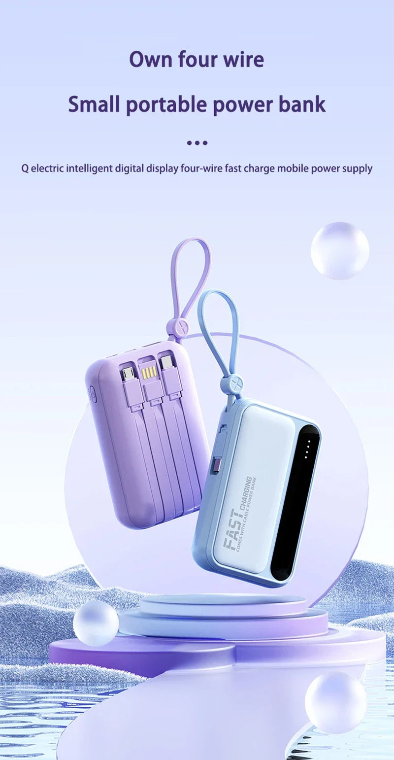 Lenovo CCC Mini Power Bank 500000mAh 4 Built in Cables Fast Charging Large Capacity Portable External Battery For iPhone Xiaomi