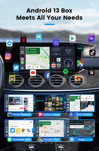 CarlinKit TV Box S2F Android 13 CarPlay Ai Box SM6225 8 Cores Wireless CarPlay Android Auto Video Streaming Box 4G LTE &WiFi GPS