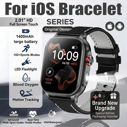 New1400mAh Large Battery Smart Watch 5ATM Waterproof LED Flashlight 100+ Sports Modes Heart Rate Fitness Tracker Men Smart Watch