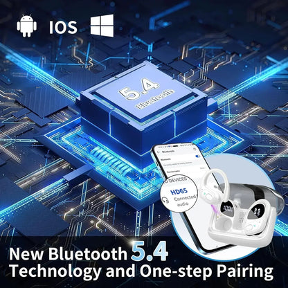 Wireless Earbuds Sport Bluetooth 5.4 Headphones with Noise Cancelling Mic 75Hrs HiFi Stereo Over Ear Bud LED Display USB-C IPX7