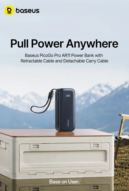 Baseus 100W 20000mAh Power Bank Retractable USB-C Cable for iPhone 18 Duo 17 Pro Max Samsung S26 Portable Charger for Laptop
