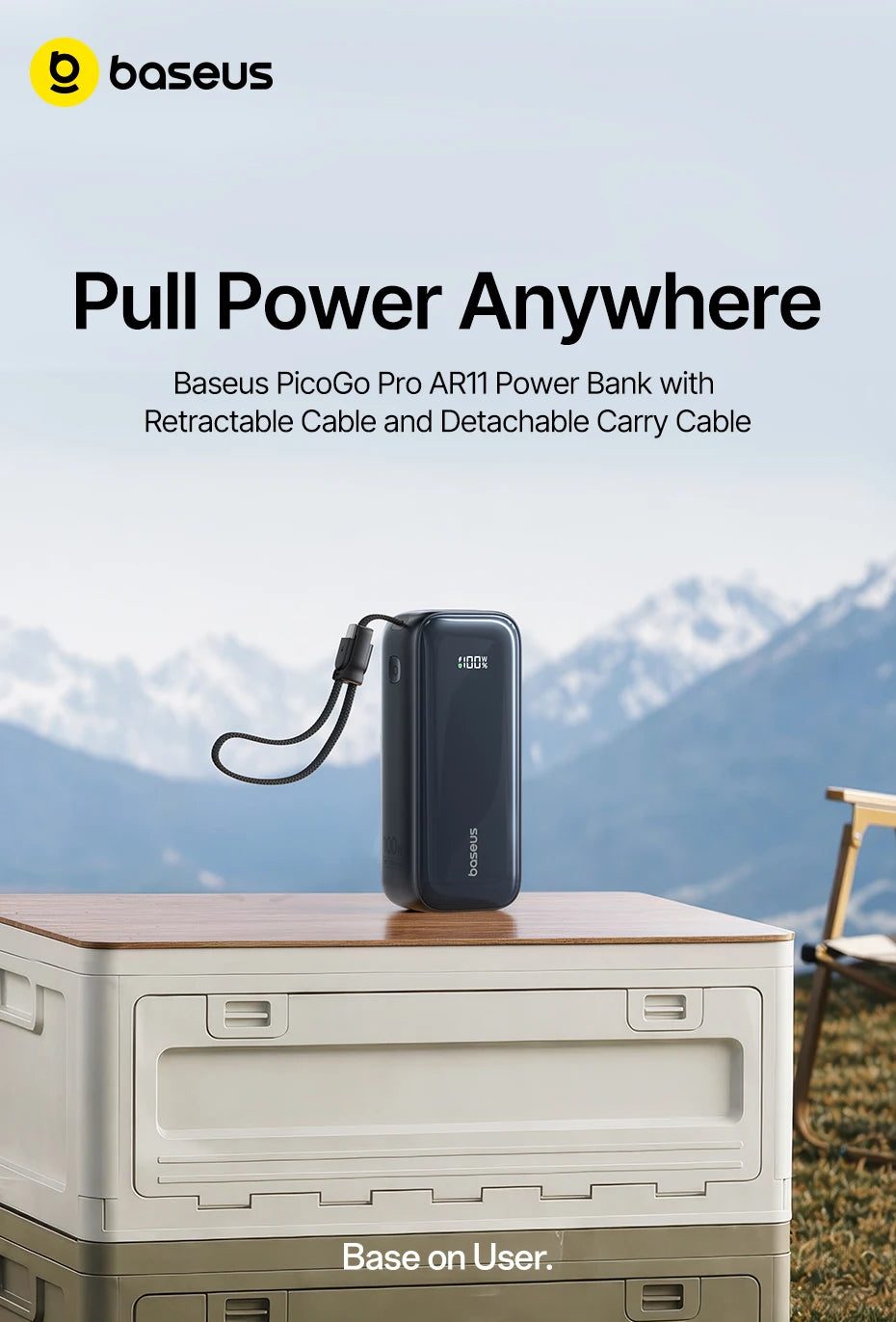 Baseus 100W 20000mAh Power Bank Retractable USB-C Cable for iPhone 18 Duo 17 Pro Max Samsung S26 Portable Charger for Laptop