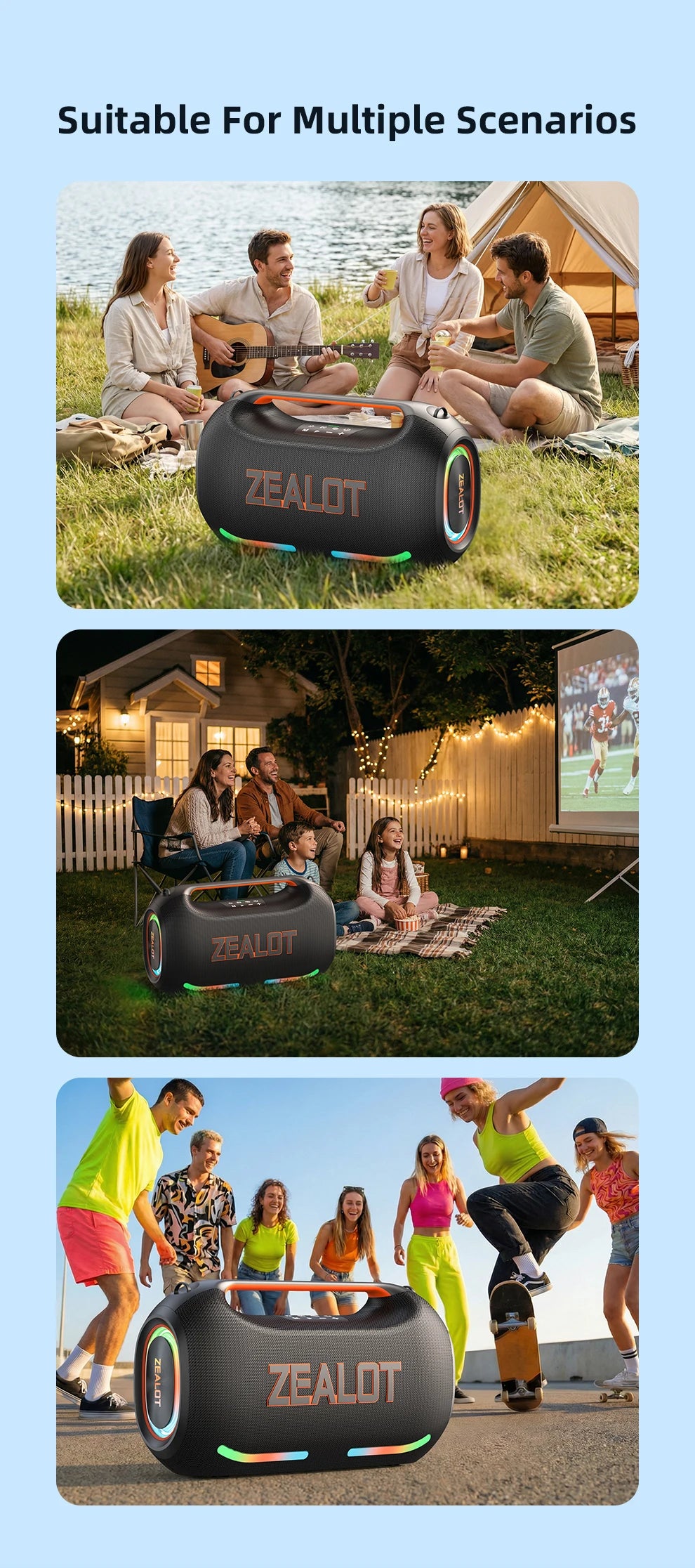 ZEALOT ZE41 250W Bluetooth Subwoofer | 48000mAh Long-Lasting Battery, RGB Lights, OTG Recording, Smart APP Control