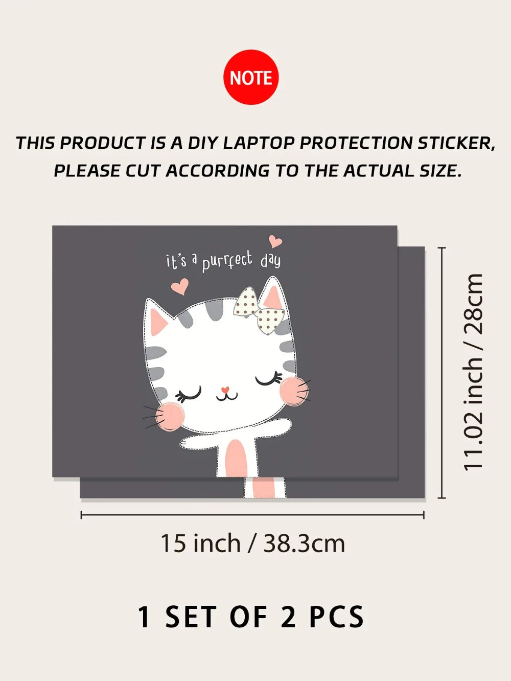 DIY 15inch Laptop Stickers Skins Cute Cat A+C Side Notebook Computer Cover Skin for Macbook /HP / Dell / Lenovo / Acer / ASUS