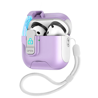 Magnet Security Lock Cover for Airpods 4 ANC Case With Lanyard Full Body Protection Shockproof Charging Cases For Airpods Pro 2