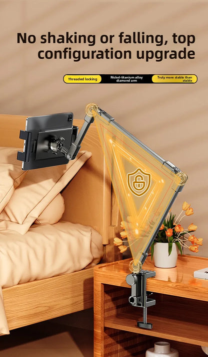 All-metal cantilever lazy overhead phone holder for desktop live streaming, bedside adjustable tablet for iPad bracket