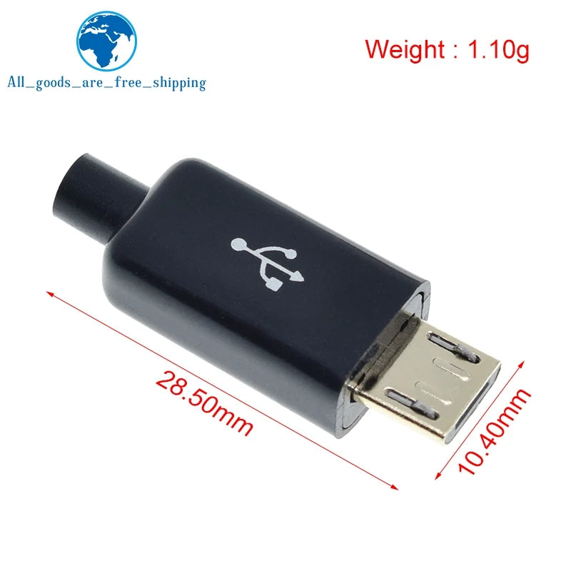 10/30pcs Micro USB 5PIN Welding Type Male Plug Connectors Charger 5P USB Tail Charging Socket 4 in 1 White Black