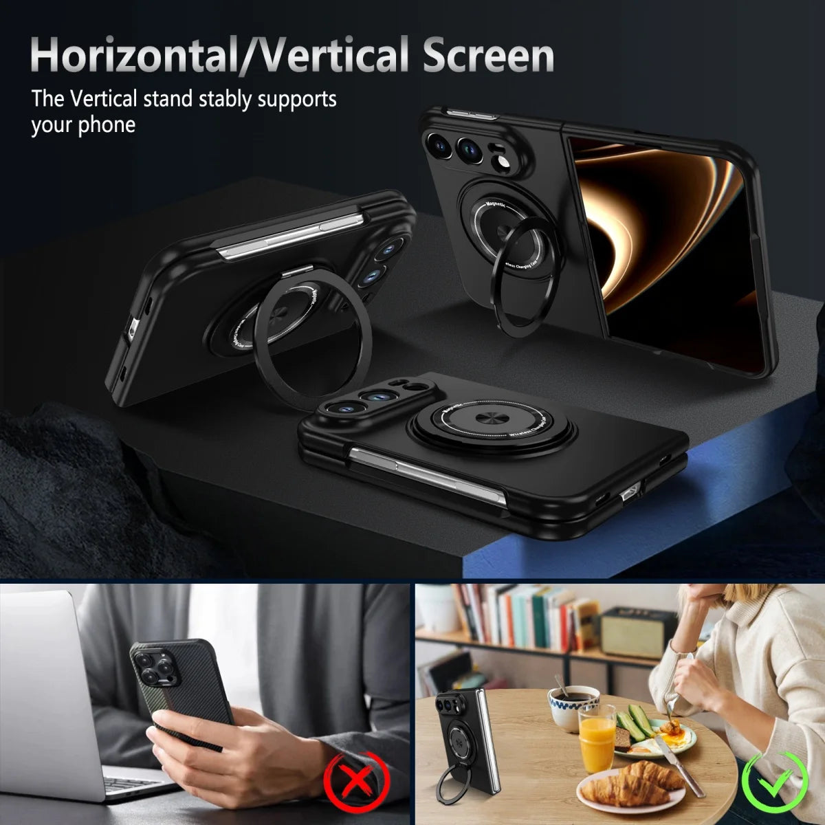 Luxury for Magsafe Wireless Charging Rotating Magnetic Stand Phone Case for IPhone Duo 18 Fold Lens Protector Shockproof Cover