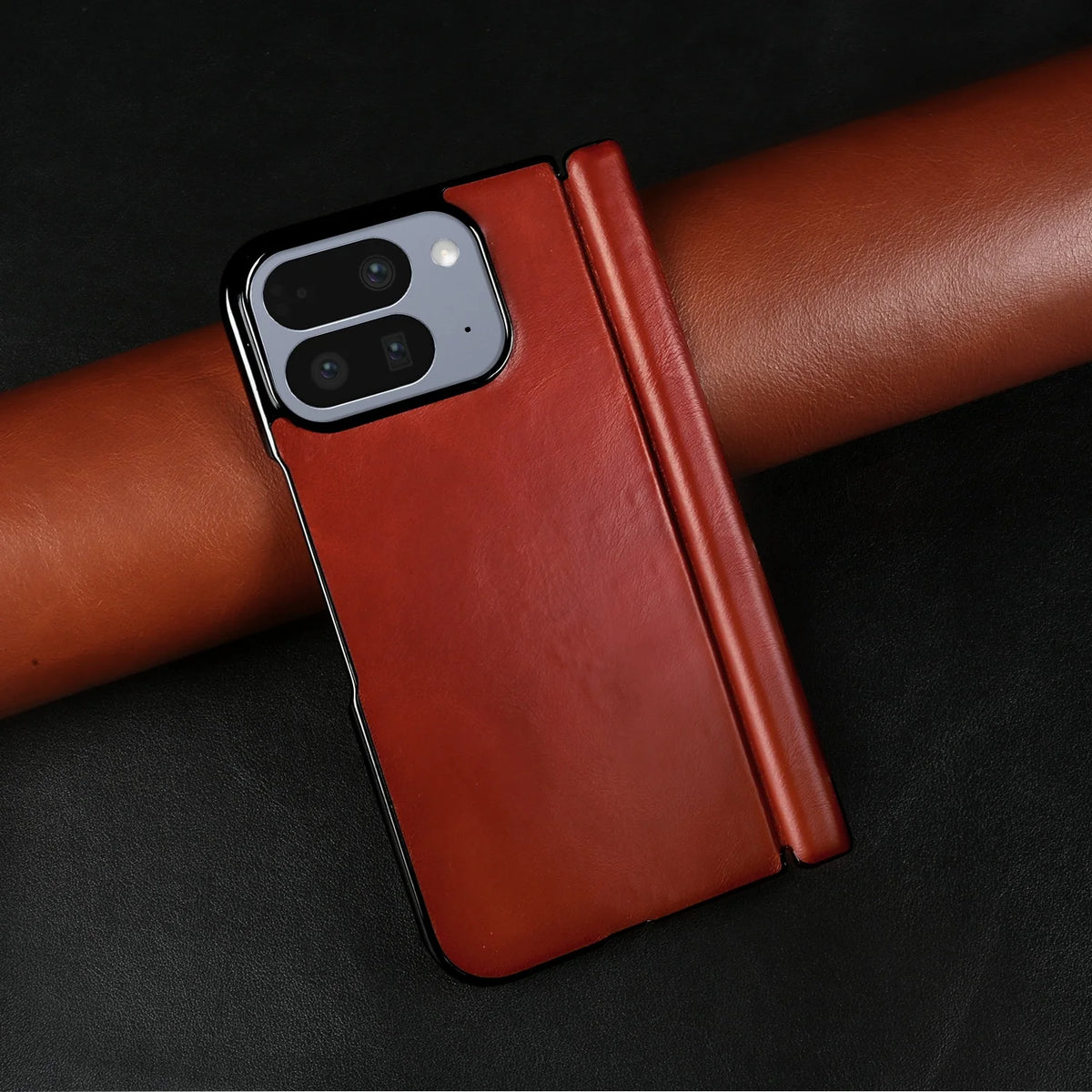 Luxury Genuine Leather Case for Google Pixel 11 Pro Fold 10Pro Fold Oil Wax Central Axis Pattern Phone Back Cases Without Front