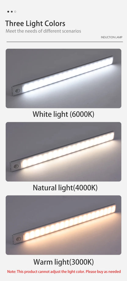 LED Bar Light Motion Sensor USB Rechargeable Led Night Light for Kitchen Wardrobe Cabinet Lighting 30cm/40cm/50cm Cabinet Light